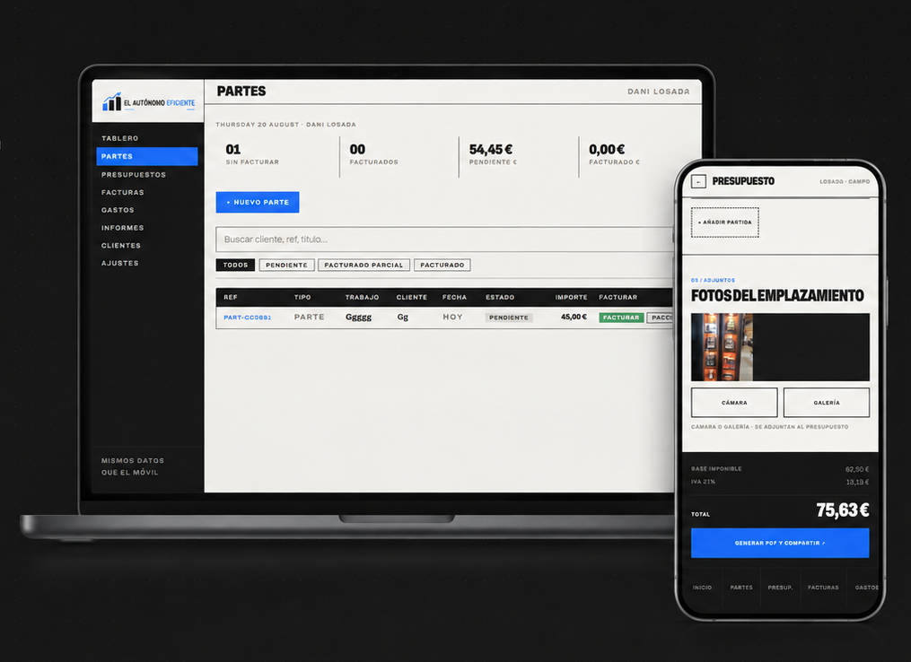 App de albaranes de trabajo en ordenador y móvil