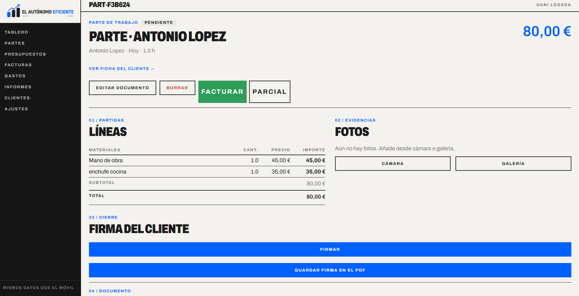 Listado de albaranes disponible en el ordenador