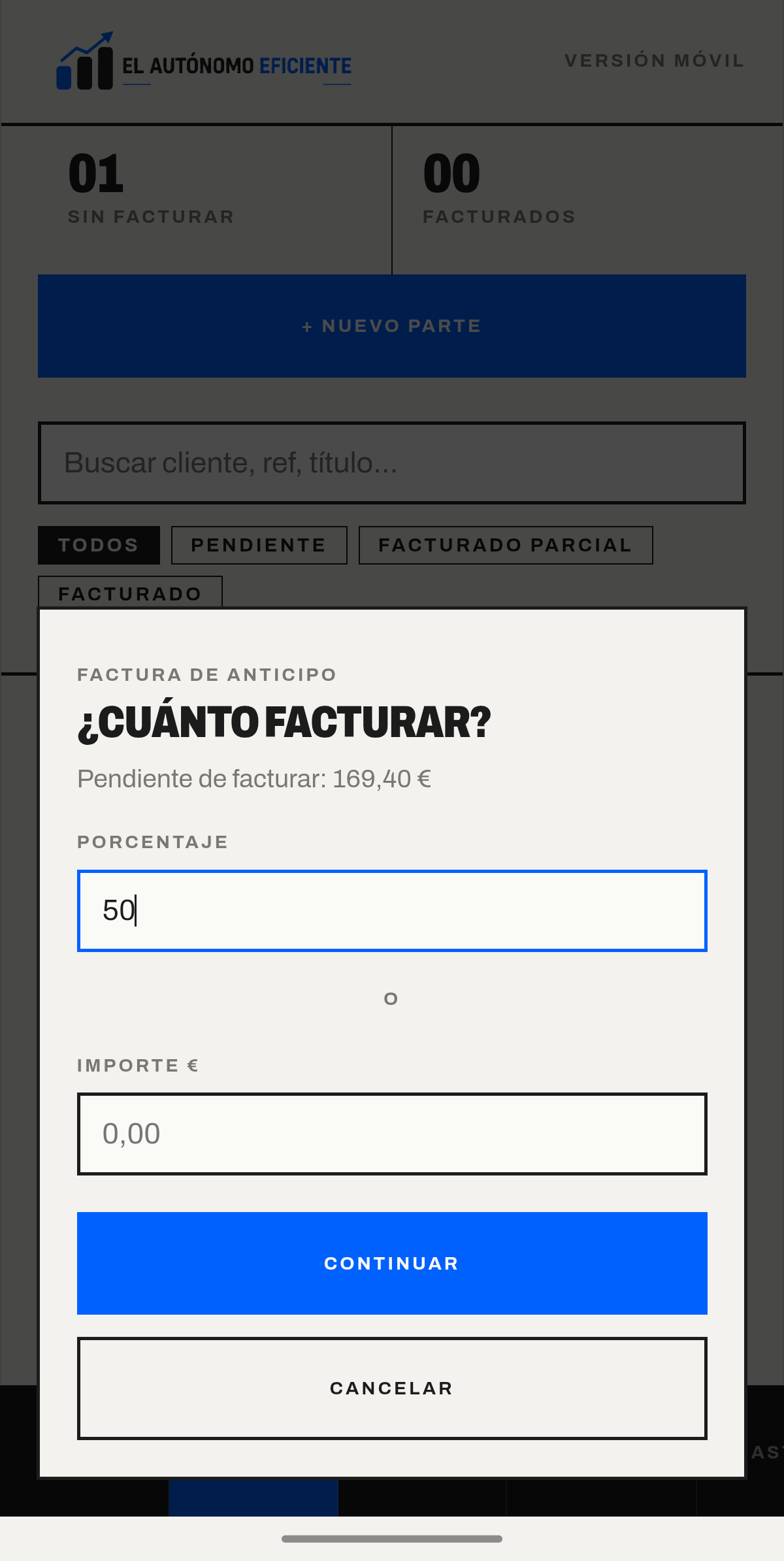 Facturación de un albarán de trabajo