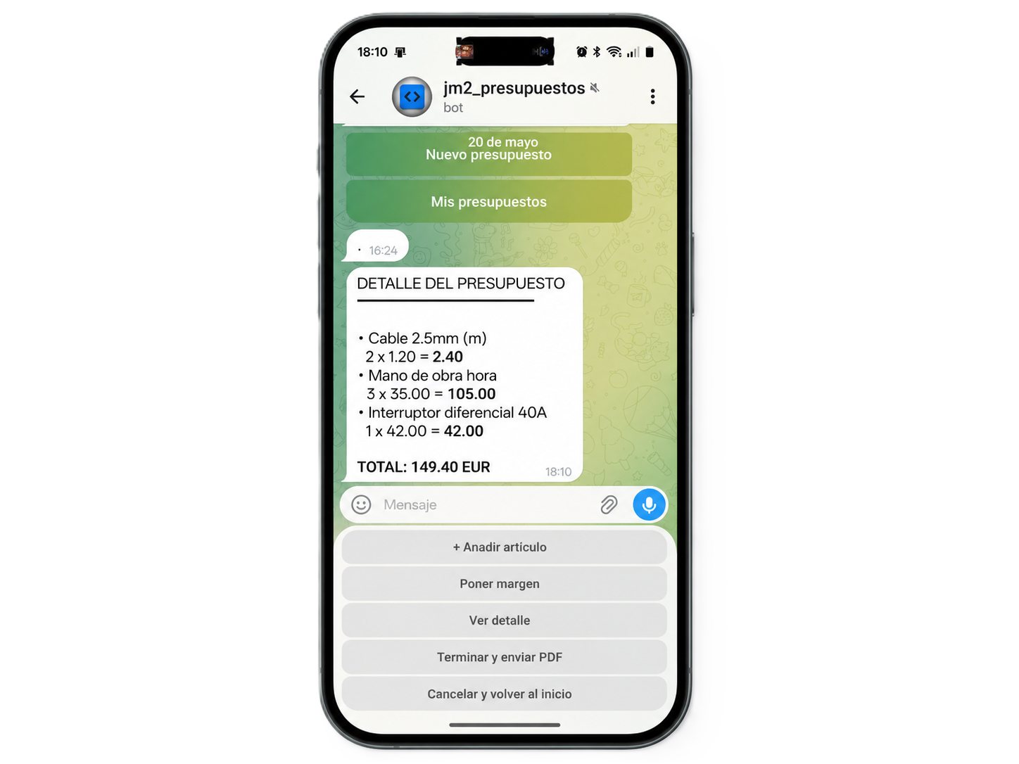 Introducción rápida de datos por Telegram desde el móvil